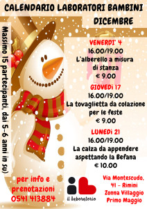 Calendario laboratori bimbi Dicembre